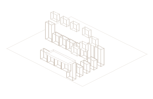 Line illustration of a large kitchen layout