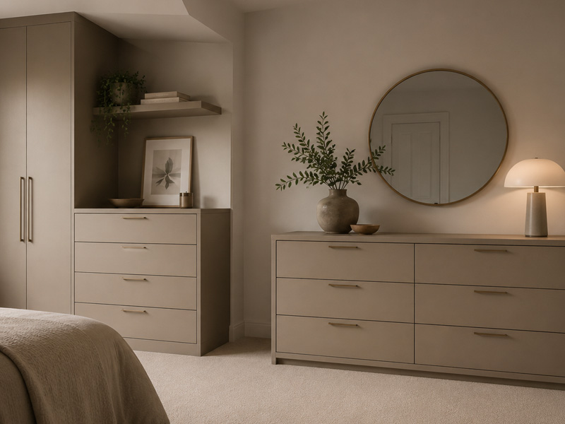 Made-to-measure bedroom drawer units and dressing table